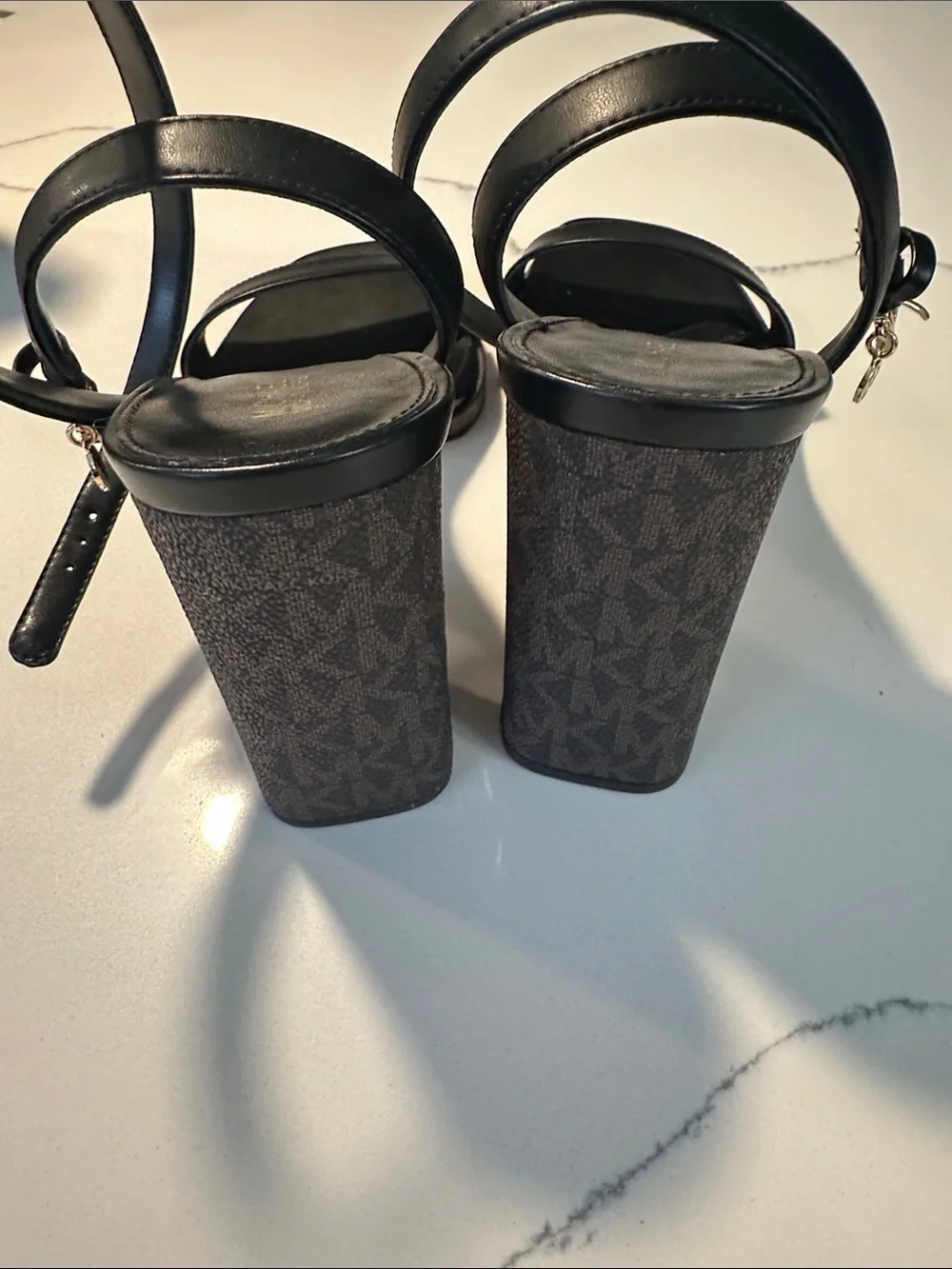 Michael Kors Black Leather Ankle-Strap Block Heels